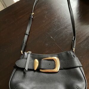 EUC Black Leather Shoulder Bag with Gold Accents